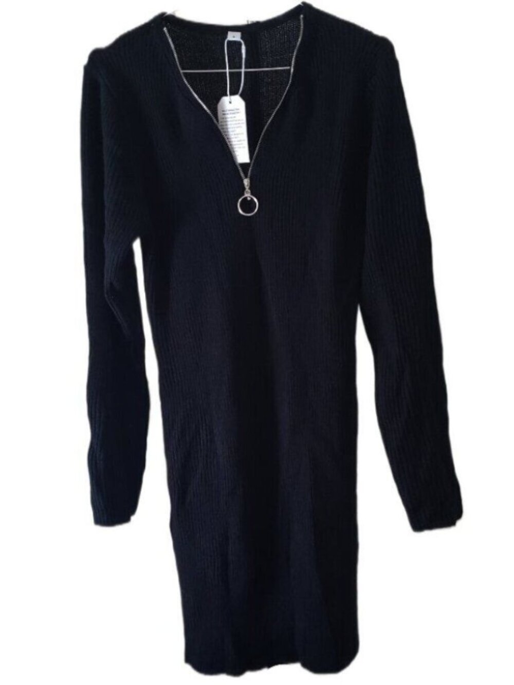 New Made with Love Women's Black Ribbed Sweater with 1/4 Zip Neckline